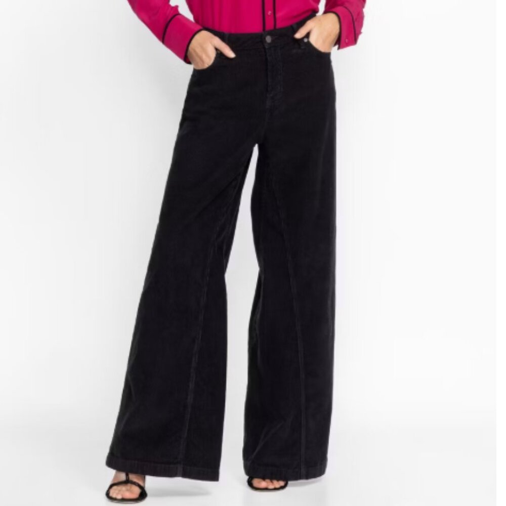 JOHNNY WAS Suki Wide Leg High Rise Black Corduroy Jeans--NWT--31 - Picture 1 of 16